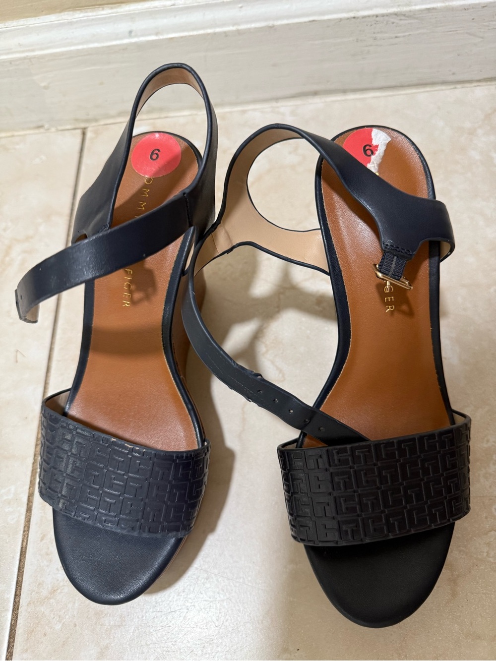 Tommy Hilfiger Black Textured Leather Slingback Heels